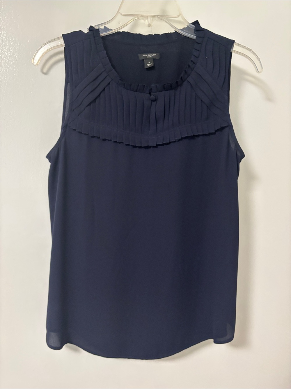Ann Taylor Navy Sleeveless Pleated Yoke Camisole